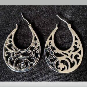 Silver Tone Drop Hoop Earrings